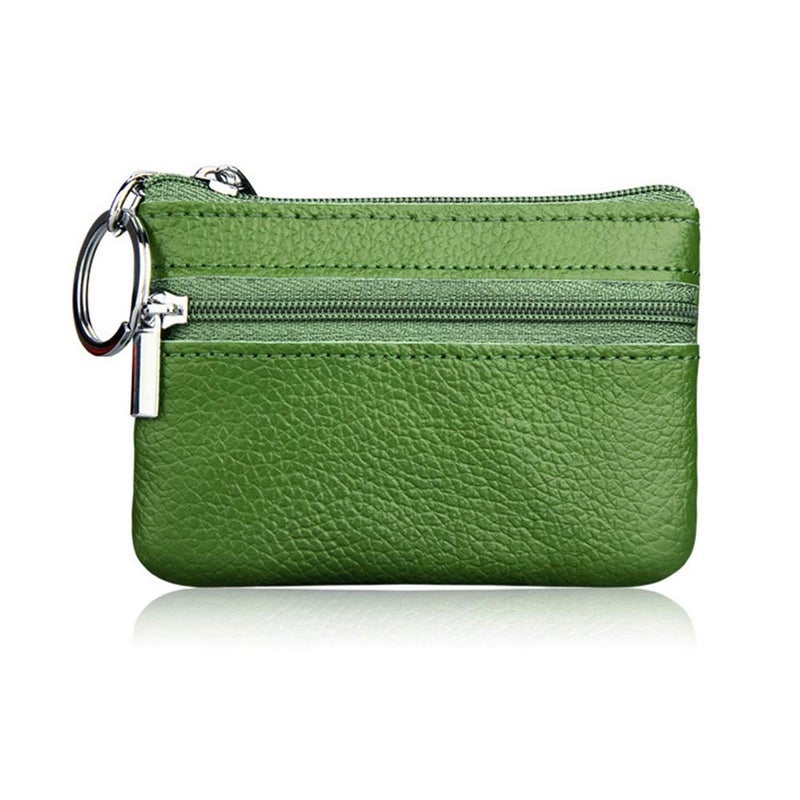 Hibate Green Small Leather Coin Purse Change Pouch for Women Men Kids with Zip Key Ring - Image 1